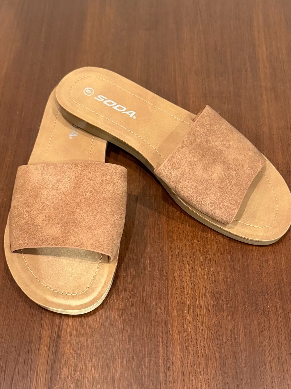 Soda Women's Tan Slide Sandals with Wide Strap, Size 9